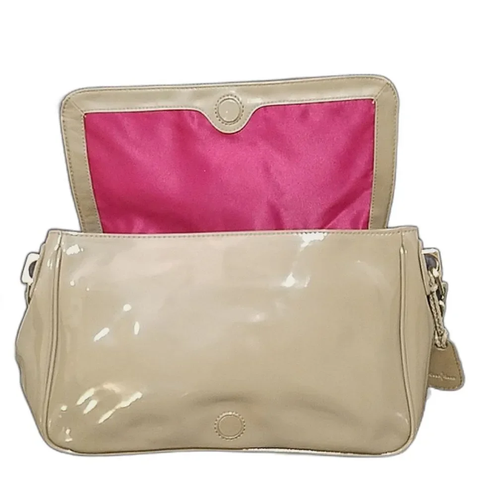 Cole Haan Patent Leather Nude Woven Heritage weave messenger flap Shoulder Bag